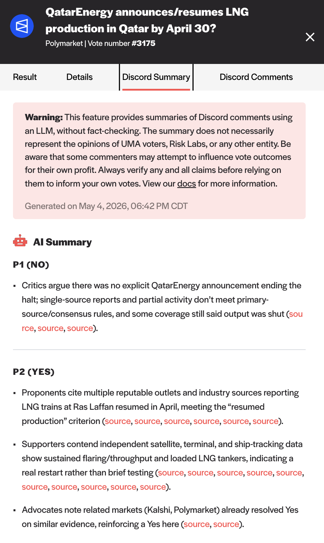 QELNG UMA vote summary